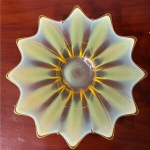 MCM Vintage Amber Iridescent Sunburst Glass Wall Plate